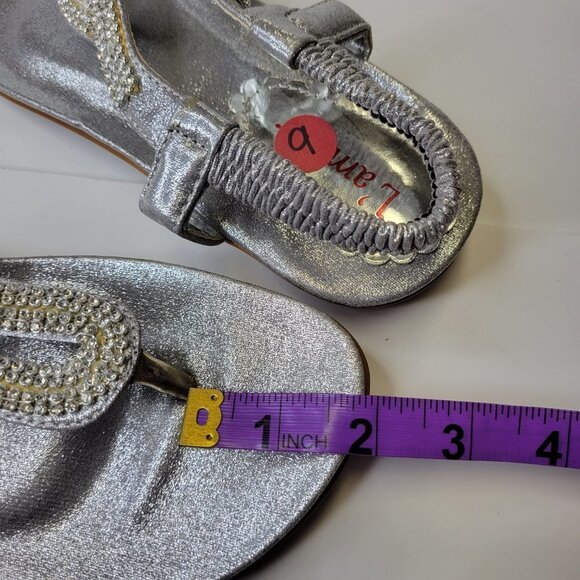 SIZE 9 Silver Sparkly Womens Sandals Adjustable Strap Toe Post Holiday Sandals - Picture 9 of 10